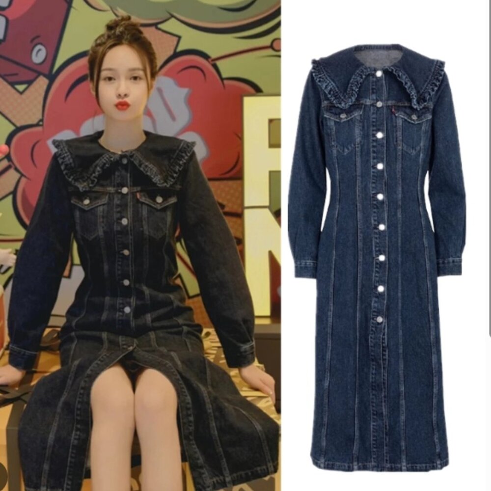 NWOT GANNI X LEVI'S Ruffle-trimmed Denim Shirt Mini Dress XS $475 - Picture 3 of 14